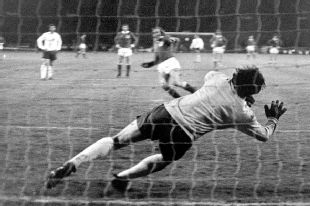 West Germany's Gunter Netzer beats England goalkeeper Gordon Banks from the penalty spot in 1972